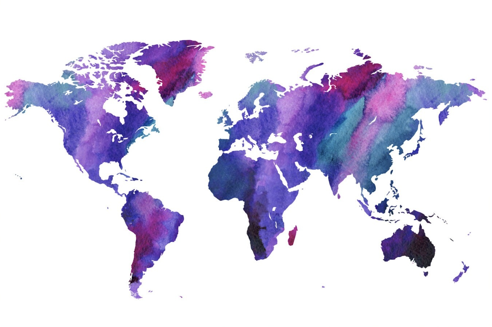 Purple watercolor world map