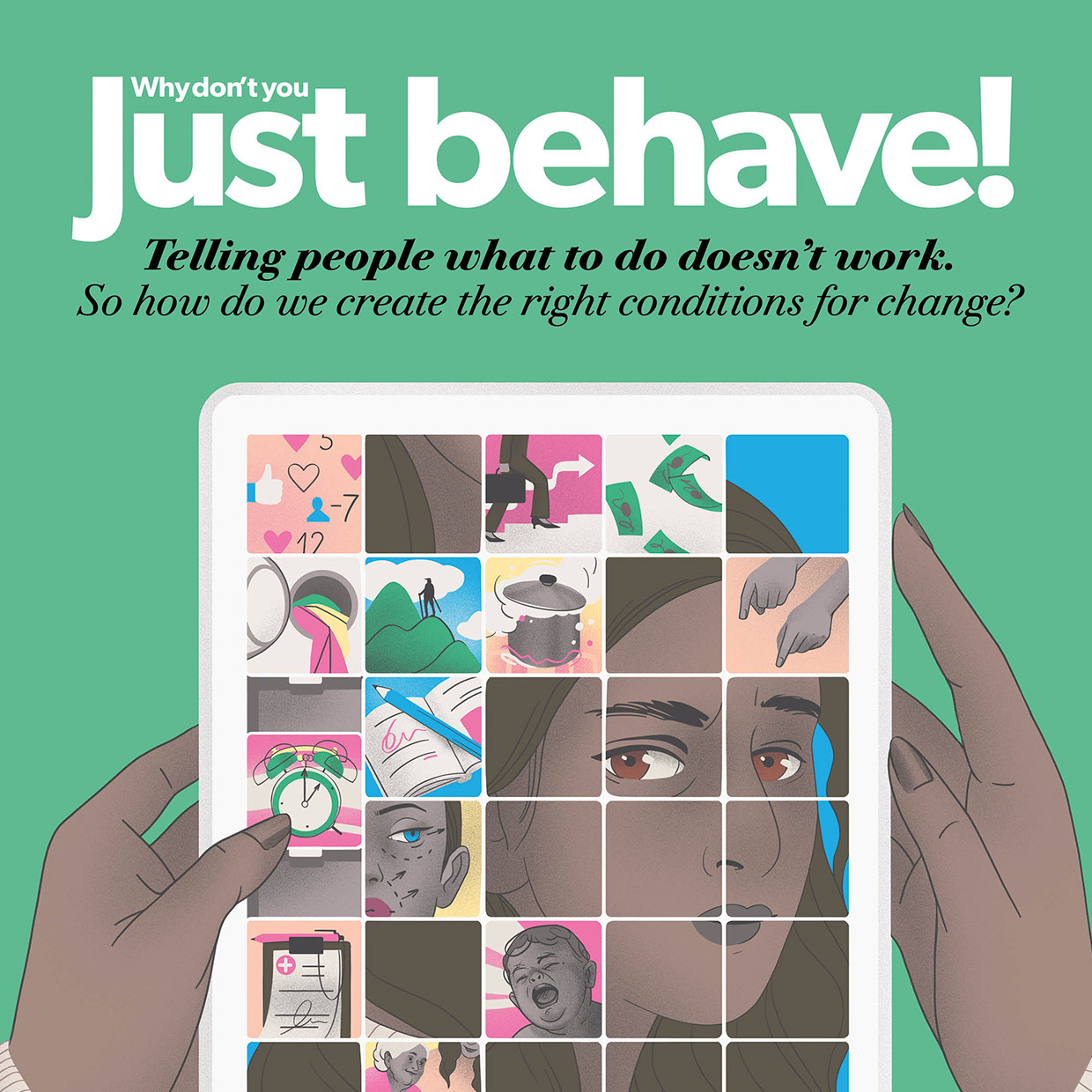 Magazine cover features a sliding puzzle of a woman trying to solve the puzzle of her own conflicting priorities